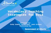 Vocabulary Teaching Strategies for ELLs Developed by: Kathy Salmon, Karen Shaw, Janet Gilmour Facilitated by:
