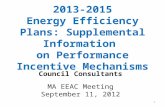 2013-2015 Energy Efficiency Plans: Supplemental Information on Performance Incentive Mechanisms Council Consultants MA EEAC Meeting September 11, 2012.