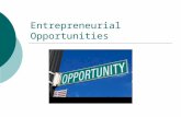 Entrepreneurial Opportunities. Overview  Things to consider when reviewing an opportunity include: Selecting a venture Bringing ideas and marketing together.