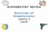 BIOCHEMISTRY REVIEW Overview of Biomolecules Chapter 8 Lipids.