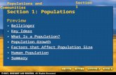 Populations and Communities Section 1 Section 1: Populations Preview Bellringer Key Ideas What Is a Population? Population Growth Factors that Affect Population.