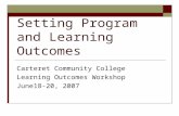 Setting Program and Learning Outcomes Carteret Community College Learning Outcomes Workshop June18-20, 2007.
