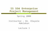IS 556 Enterprise Project Management Spring 2008 Instructor – Dr. Olayele Adelakun Lecture 1.