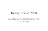 Rotary District 7930 Long Range Public Relations Plan 2013-2016.