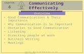 CHAPTER 4 Communicating Effectively Copyright © 2012 by John Wiley & Sons, Inc. All Rights Reserved Overview Good Communications & Their Importance Why.