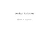 Logical Fallacies Flaws in appeals. Types of appeals To understand logical fallacies, you first have to understand appeals, or methods of persuasion.