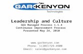 Leadership and Culture SEA Managed Process 1.1.4 Continuous Improvement Process Presented May 24, 2010  Phone: 1(203)729-4900 Email: sales@garkenyon.com.