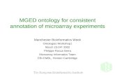 The European Bioinformatics Institute MGED ontology for consistent annotation of microarray experiments Manchester Bioinformatics Week Ontologies Workshop1.