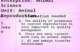 Enterprise: Animal Science Unit: Animal Reproduction A. The ability of producers to control reproduction is very important to quality management B. There.