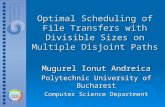 Optimal Scheduling of File Transfers with Divisible Sizes on Multiple Disjoint Paths Mugurel Ionut Andreica Polytechnic University of Bucharest Computer.