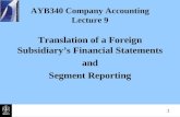 1 AYB340 Company Accounting Lecture 9 Translation of a Foreign Subsidiary’s Financial Statements and Segment Reporting.