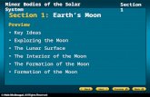 Minor Bodies of the Solar System Section 1 Section 1: Earth’s Moon Preview Key Ideas Exploring the Moon The Lunar Surface The Interior of the Moon The.