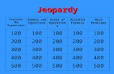 Jeopardy Evaluate the Expression Powers and Equations Order of Operations Distance Formula Word Problems 100 200 300 400 500.
