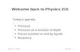Physics 215 – Fall 2014Lecture 15-11 Welcome back to Physics 215 Today’s agenda: Pressure Pressure as a function of depth Forces exerted on and by liquids.