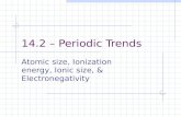 14.2 – Periodic Trends Atomic size, Ionization energy, Ionic size, & Electronegativity.