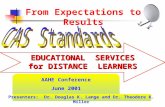 From Expectations to Results EDUCATIONAL SERVICES for DISTANCE LEARNERS AAHE Conference June 2001 Presenters: Dr. Douglas K. Lange and Dr. Theodore K.