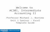 Welcome to AC301, Intermediate Accounting II Professor Michael J. Bootsma Unit 1 Seminar – Excel Template Guide.