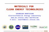 MATERIALS FOR CLEAN ENERGY TECHNOLOGIES ARUMUGAM MANTHIRAM Electrochemical Energy Laboratory manthiram E-mail: rmanth@mail.utexas.edu.