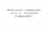 Molecular Compounds (a.k.a. Covalent Compounds). Ionic Compounds Review Ionic compounds are the combination of ions. E.g. Na+ + Cl-  NaCl. This formula.