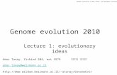 Genome Evolution © Amos Tanay, The Weizmann Institute Genome evolution 2010 Lecture 1: evolutionary ideas Amos Tanay, Ziskind 204, ext 3579 עמוס תנאי amos.tanay@weizmann.ac.il.