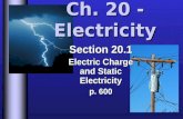 Ch. 20 - Electricity Section 20.1 Electric Charge and Static Electricity p. 600.