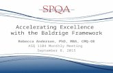 Accelerating Excellence with the Baldrige Framework Rebecca Anderson, PhD, MBA, CMQ-OE ASQ 1104 Monthly Meeting September 8, 2015.