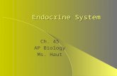Endocrine System Ch. 45 AP Biology Ms. Haut. Overview: The Body’s Long- Distance Regulators An animal hormone – Is a chemical signal that is secreted.