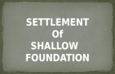 SETTLEMENT Of SHALLOW FOUNDATION. 2 types of settlement Elastic ( Immediate ) settlement Time independent Causes: Elastic deformation of dry soil particles.