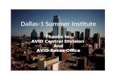 Dallas-1 Summer Institute Thanks to: AVID Central Division And AVID Texas Office.