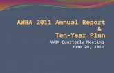AWBA Quarterly Meeting June 20, 2012. Annual Report Requirements Accounting of AWBA transactions and proceedings for previous year All monies expended.