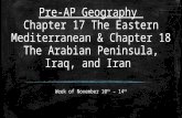 Pre-AP Geography Chapter 17 The Eastern Mediterranean & Chapter 18 The Arabian Peninsula, Iraq, and Iran Week of November 10 th – 14 th.