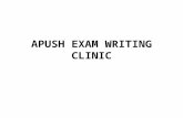 APUSH EXAM WRITING CLINIC. OUTLINE OF EXAM I. a)MULTIPLE CHOICE QUESTIONS – 55 QUESTIONS IN 55 MINUTES b)SHORT ANSWER QUESTIONS – 4 QUESTIONS IN 50 MINUTES.