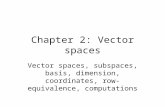 Chapter 2: Vector spaces Vector spaces, subspaces, basis, dimension, coordinates, row- equivalence, computations.