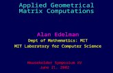 Applied Geometrical Matrix Computations Alan Edelman Dept of Mathematics: MIT MIT Laboratory for Computer Science Householder Symposium XV June 21, 2002.