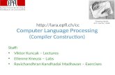 Computer Language Processing (Compiler Construction) Staff: Viktor Kuncak – Lectures Etienne Kneuss – Labs Ravichandhran Kandhadai Madhavan – Exercises.