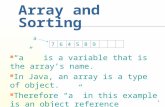 1 Array and Sorting 768549 a “ a ” is a variable that is the array ’ s name. In Java, an array is a type of object. Therefore “ a ” in this example is.