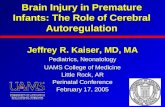 Brain Injury in Premature Infants: The Role of Cerebral Autoregulation Jeffrey R. Kaiser, MD, MA Pediatrics, Neonatology UAMS College of Medicine Little.