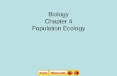 Biology Chapter 4 Population Ecology Population Density  The number of organisms per unit area 4.1 Population Dynamics Spatial Distribution Chapter.