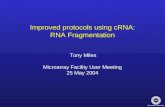 Improved protocols using cRNA: RNA Fragmentation Tony Miles Microarray Facility User Meeting 25 May 2004.