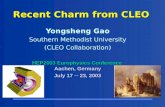Recent Charm from CLEO Yongsheng Gao Southern Methodist University (CLEO Collaboration) HEP2003 Europhysics Conference Aachen, Germany July 17 ─ 23, 2003.