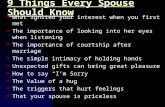 9 Things Every Spouse Should Know n What ignited your interest when you first met n The importance of looking into her eyes when listening n The importance.