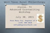 West Texas Rural Philanthropy Days Alpine, TX Advanced Grantwriting Workshop July 30, 2015 Rose Mary Fry, Degrees of Work (210) 508-5028 rmfry@degreesofwork.com.