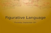 Figurative Language Thursday, September 30 th. Figurative Language  Not meant to be taken literally.