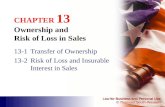 Law for Business and Personal Use © Thomson South-Western CHAPTER 13 Ownership and Risk of Loss in Sales 13-1Transfer of Ownership 13-2Risk of Loss and.