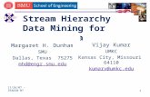 11/26/07 – IRADSN’07 1 Stream Hierarchy Data Mining for Sensor Data Margaret H. Dunham SMU Dallas, Texas 75275 mhd@engr.smu.edu Vijay Kumar UMKC Kansas.