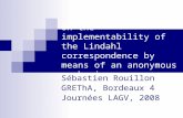 On the implementability of the Lindahl correspondence by means of an anonymous mechanism Sébastien Rouillon GREThA, Bordeaux 4 Journées LAGV, 2008.
