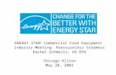 ENERGY STAR ® Commercial Food Equipment Industry Meeting: Pressureless Steamers Rachel Schmeltz, US EPA Chicago Hilton May 20, 2003.
