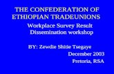 THE CONFEDERATION OF ETHIOPIAN TRADEUNIONS Workplace Survey Result Dissemination workshop BY: Zewdie Shitie Tsegaye December 2003 Pretoria, RSA.
