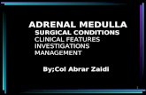 1 By;Col Abrar Zaidi ADRENAL MEDULLA SURGICAL CONDITIONS CLINICAL FEATURES INVESTIGATIONS MANAGEMENT.
