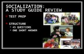 SOCIALIZATION: A STUDY GUIDE REVIEW TEST PREP STRUCTURE 45 QUESTIONS ONE SHORT ANSWER.